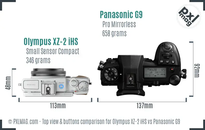 Olympus XZ-2 iHS vs Panasonic G9 top view buttons comparison
