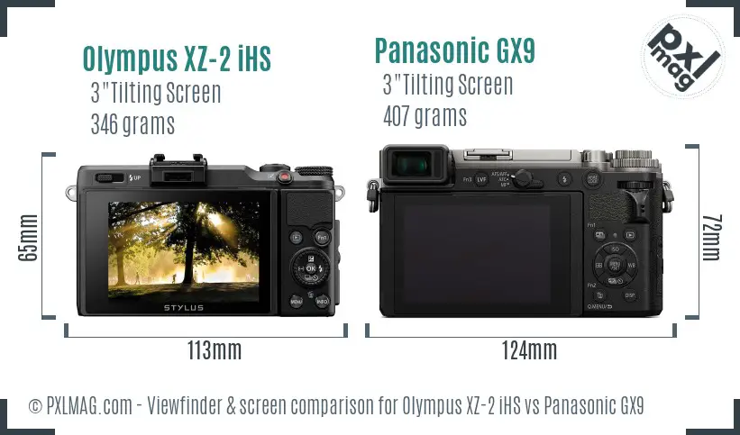 Olympus XZ-2 iHS vs Panasonic GX9 Screen and Viewfinder comparison