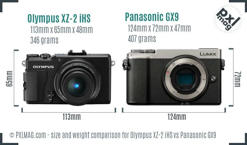 Olympus XZ-2 iHS vs Panasonic GX9 size comparison