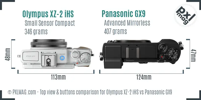 Olympus XZ-2 iHS vs Panasonic GX9 top view buttons comparison