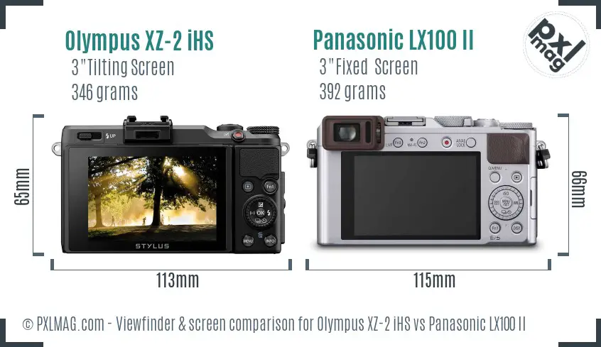 Olympus XZ-2 iHS vs Panasonic LX100 II Screen and Viewfinder comparison
