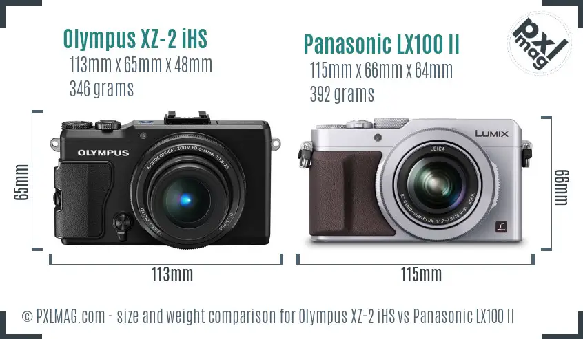 Olympus XZ-2 iHS vs Panasonic LX100 II size comparison