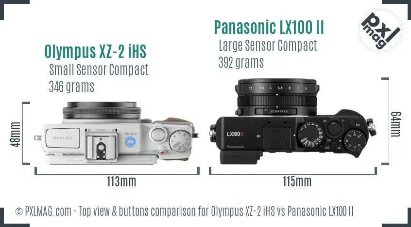 Olympus XZ-2 iHS vs Panasonic LX100 II top view buttons comparison