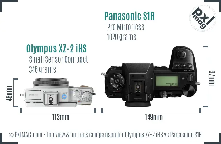 Olympus XZ-2 iHS vs Panasonic S1R top view buttons comparison