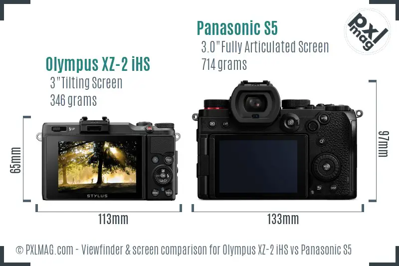 Olympus XZ-2 iHS vs Panasonic S5 Screen and Viewfinder comparison