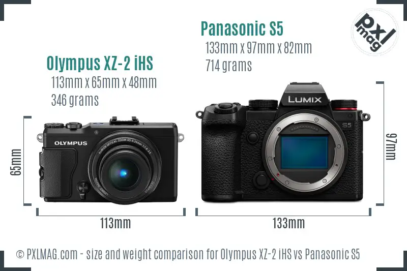 Olympus XZ-2 iHS vs Panasonic S5 size comparison
