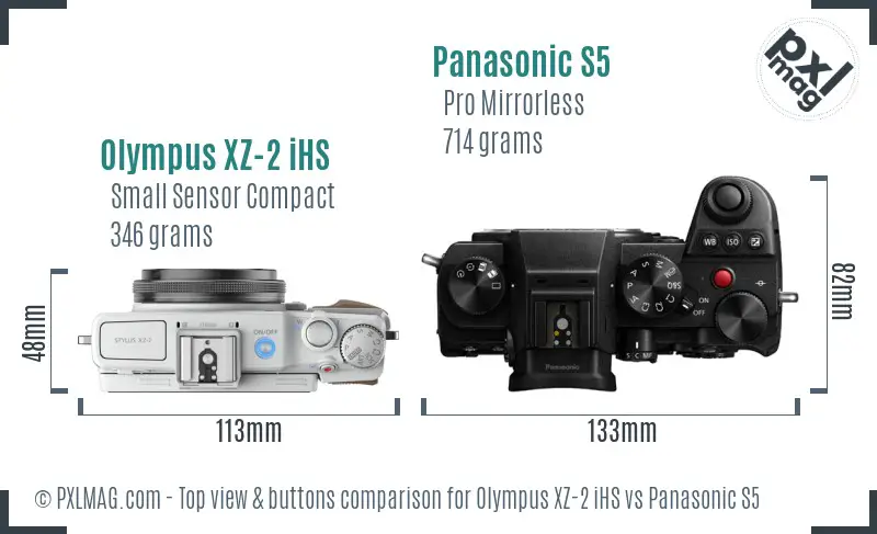 Olympus XZ-2 iHS vs Panasonic S5 top view buttons comparison