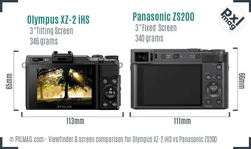Olympus XZ-2 iHS vs Panasonic ZS200 Screen and Viewfinder comparison