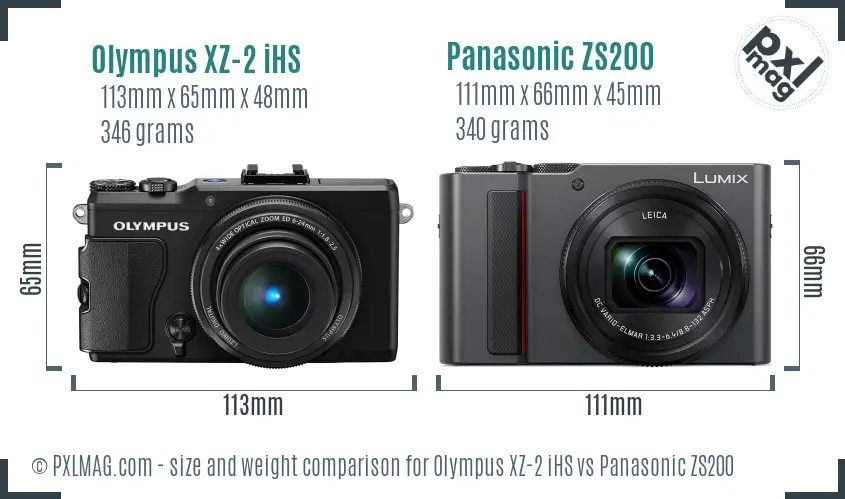 Olympus XZ-2 iHS vs Panasonic ZS200 size comparison