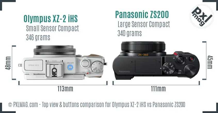 Olympus XZ-2 iHS vs Panasonic ZS200 top view buttons comparison