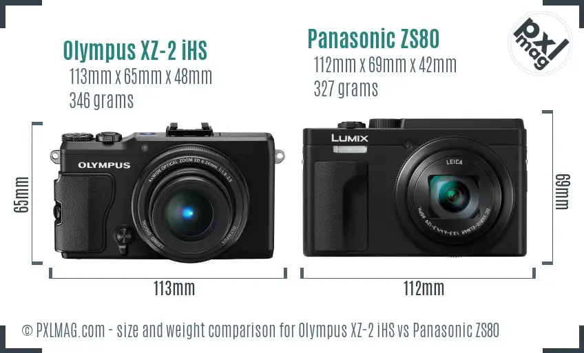 Olympus XZ-2 iHS vs Panasonic ZS80 size comparison