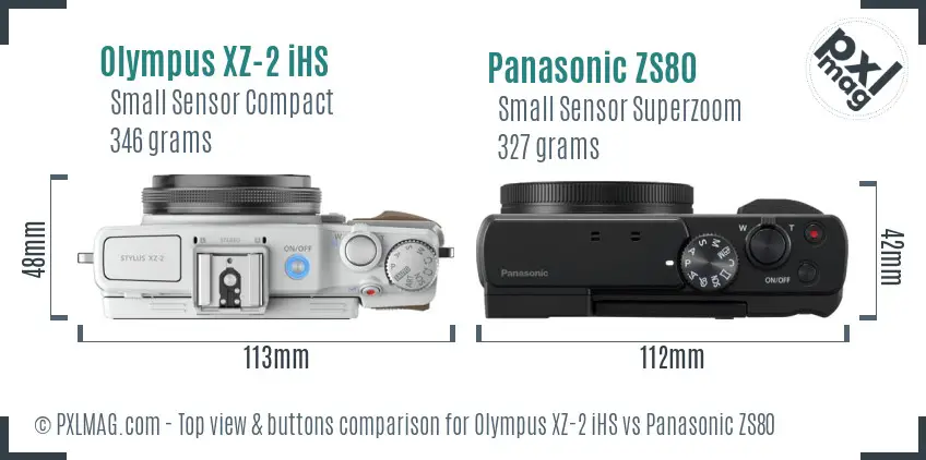 Olympus XZ-2 iHS vs Panasonic ZS80 top view buttons comparison