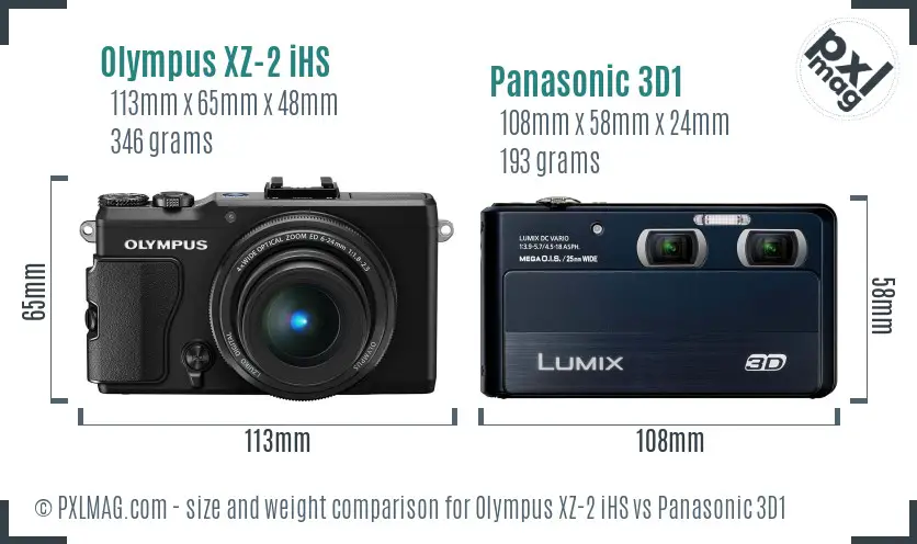 Olympus XZ-2 iHS vs Panasonic 3D1 size comparison