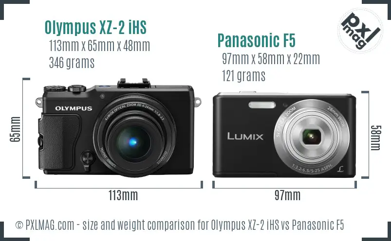 Olympus XZ-2 iHS vs Panasonic F5 size comparison