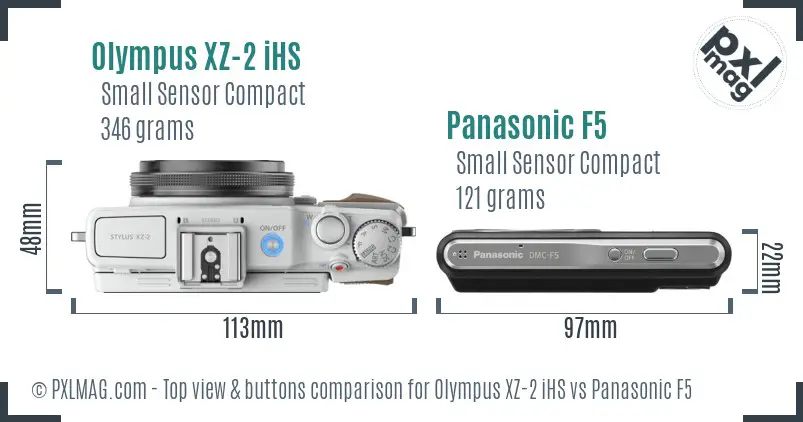 Olympus XZ-2 iHS vs Panasonic F5 top view buttons comparison