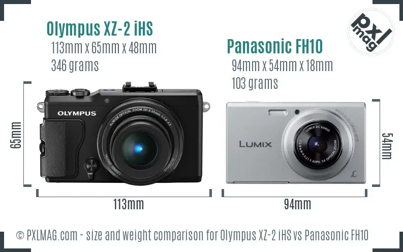 Olympus XZ-2 iHS vs Panasonic FH10 size comparison