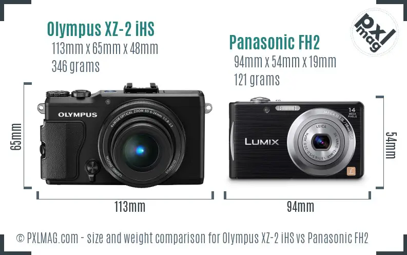Olympus XZ-2 iHS vs Panasonic FH2 size comparison