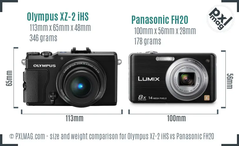 Olympus XZ-2 iHS vs Panasonic FH20 size comparison