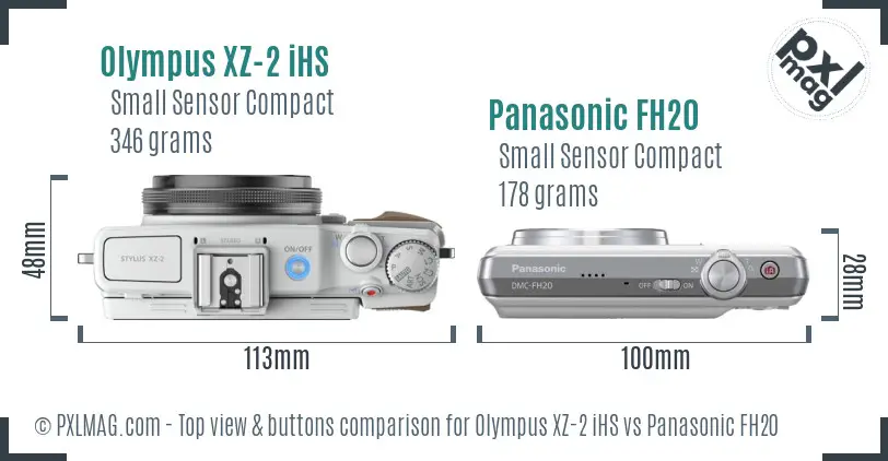 Olympus XZ-2 iHS vs Panasonic FH20 top view buttons comparison