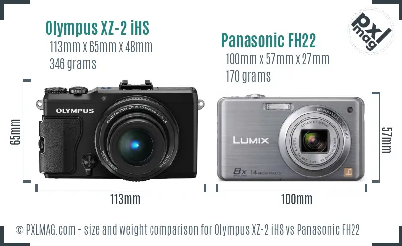 Olympus XZ-2 iHS vs Panasonic FH22 size comparison