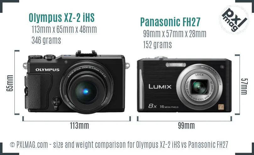 Olympus XZ-2 iHS vs Panasonic FH27 size comparison