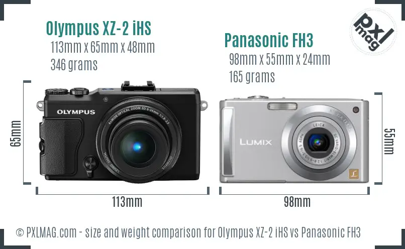 Olympus XZ-2 iHS vs Panasonic FH3 size comparison