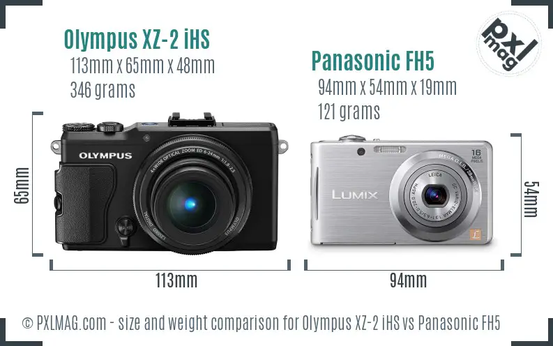 Olympus XZ-2 iHS vs Panasonic FH5 size comparison