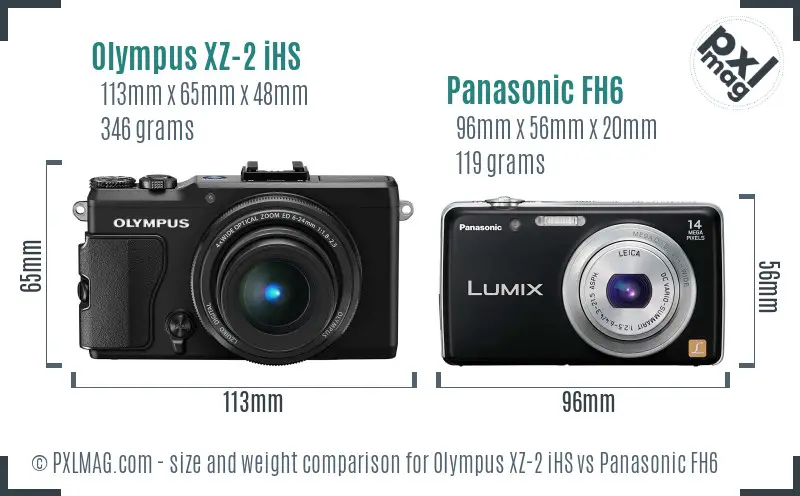 Olympus XZ-2 iHS vs Panasonic FH6 size comparison