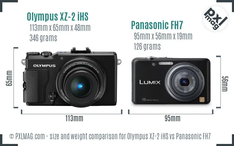 Olympus XZ-2 iHS vs Panasonic FH7 size comparison