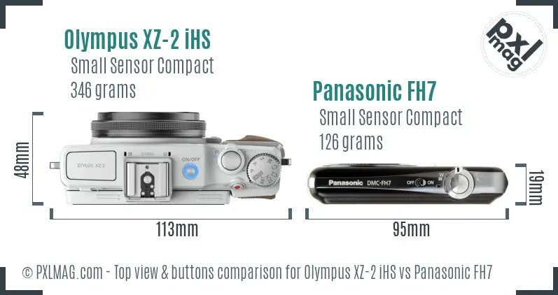 Olympus XZ-2 iHS vs Panasonic FH7 top view buttons comparison