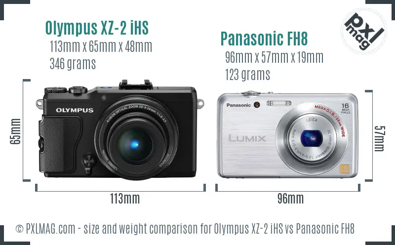 Olympus XZ-2 iHS vs Panasonic FH8 size comparison