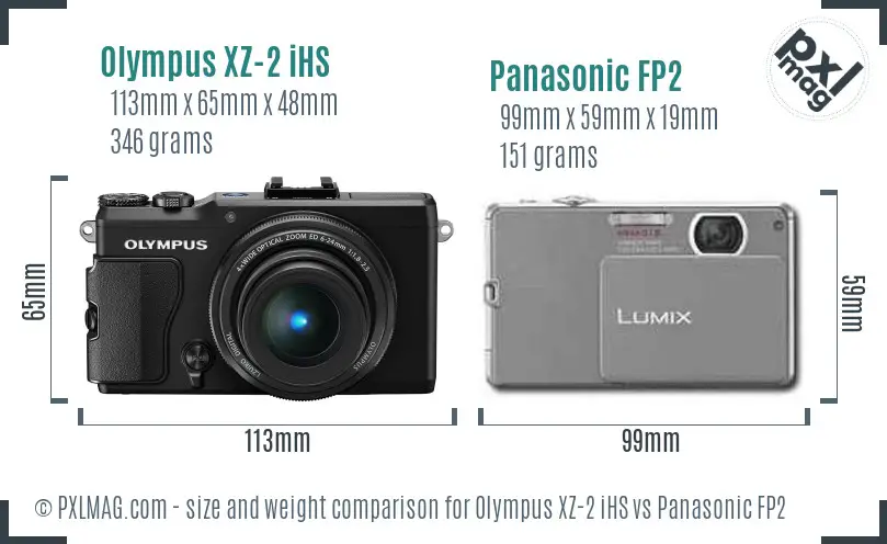 Olympus XZ-2 iHS vs Panasonic FP2 size comparison