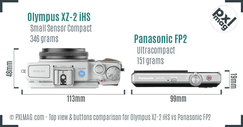 Olympus XZ-2 iHS vs Panasonic FP2 top view buttons comparison