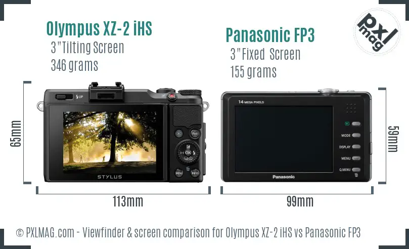 Olympus XZ-2 iHS vs Panasonic FP3 Screen and Viewfinder comparison