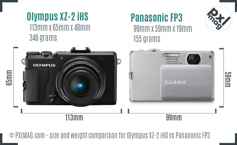 Olympus XZ-2 iHS vs Panasonic FP3 size comparison