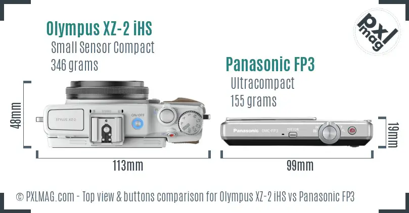 Olympus XZ-2 iHS vs Panasonic FP3 top view buttons comparison