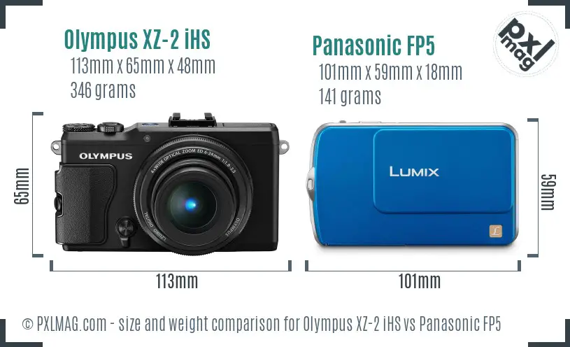 Olympus XZ-2 iHS vs Panasonic FP5 size comparison