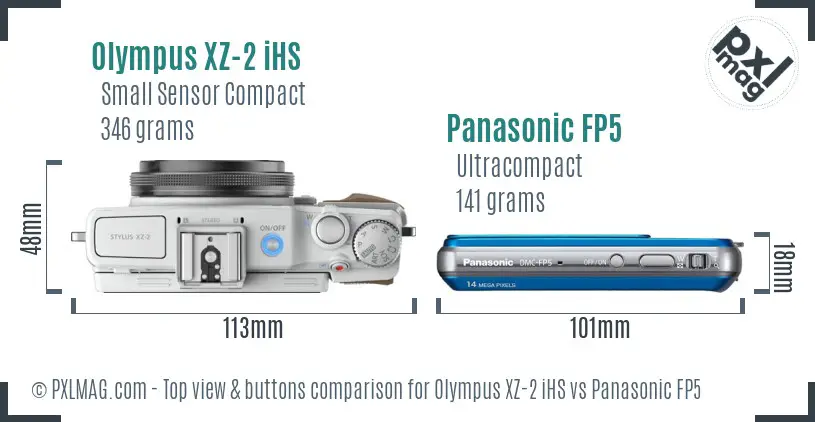 Olympus XZ-2 iHS vs Panasonic FP5 top view buttons comparison