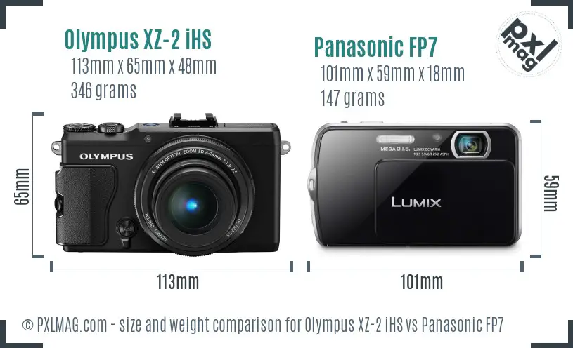 Olympus XZ-2 iHS vs Panasonic FP7 size comparison