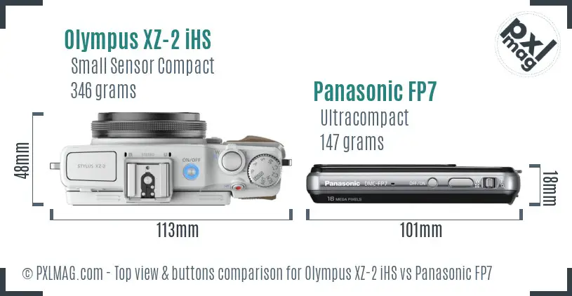 Olympus XZ-2 iHS vs Panasonic FP7 top view buttons comparison
