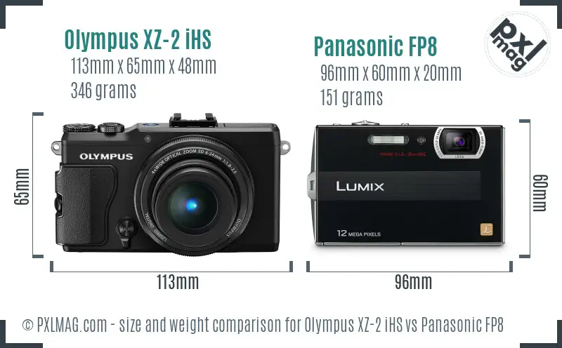 Olympus XZ-2 iHS vs Panasonic FP8 size comparison