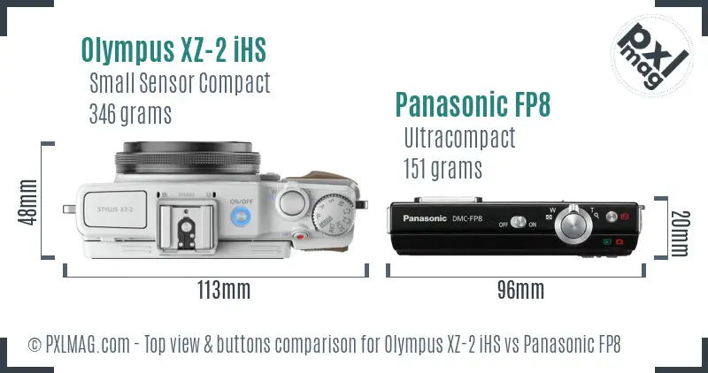 Olympus XZ-2 iHS vs Panasonic FP8 top view buttons comparison