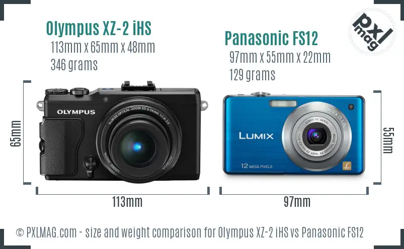Olympus XZ-2 iHS vs Panasonic FS12 size comparison
