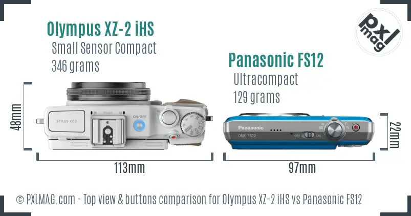 Olympus XZ-2 iHS vs Panasonic FS12 top view buttons comparison