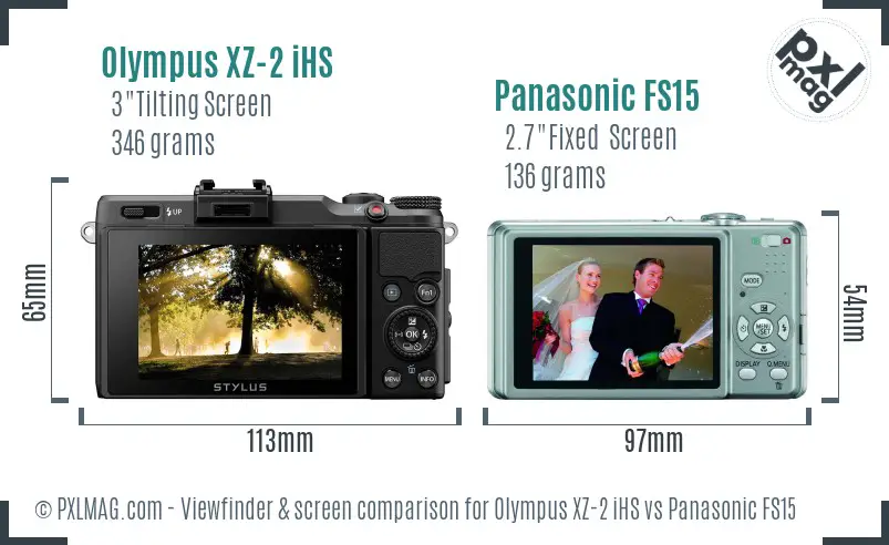 Olympus XZ-2 iHS vs Panasonic FS15 Screen and Viewfinder comparison