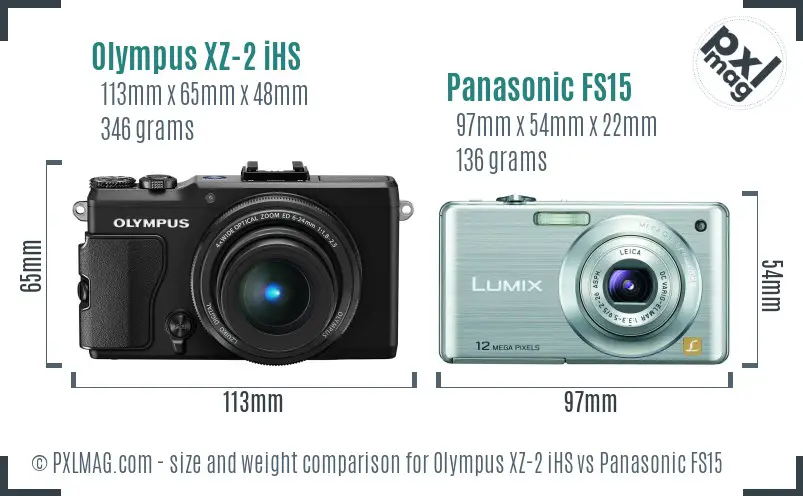 Olympus XZ-2 iHS vs Panasonic FS15 size comparison