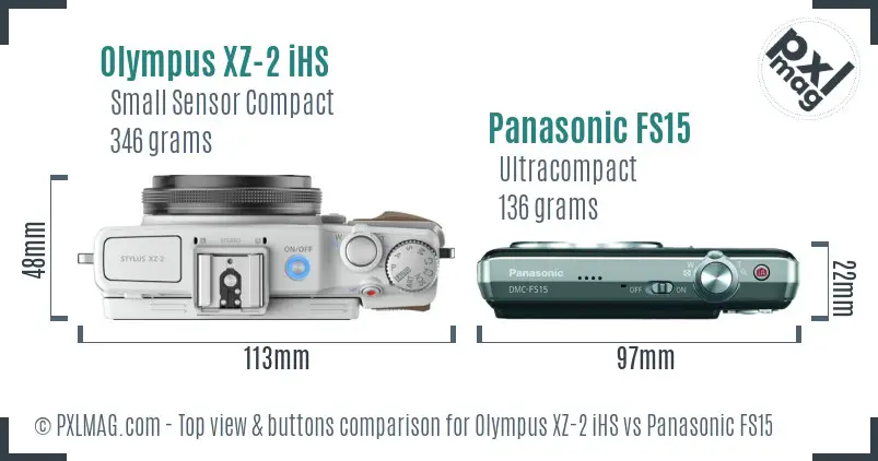 Olympus XZ-2 iHS vs Panasonic FS15 top view buttons comparison