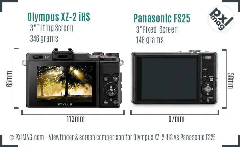 Olympus XZ-2 iHS vs Panasonic FS25 Screen and Viewfinder comparison