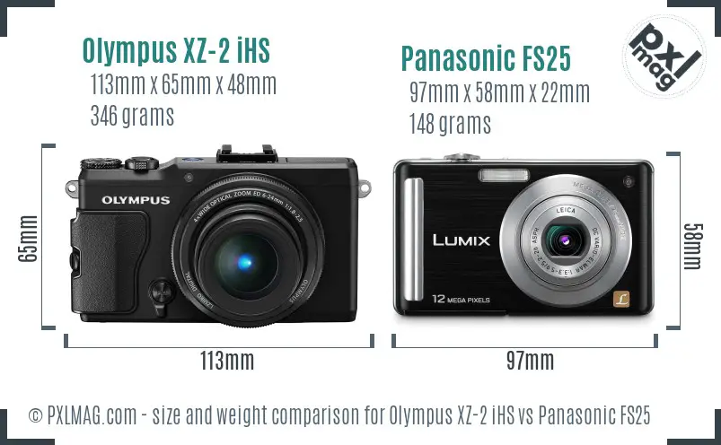 Olympus XZ-2 iHS vs Panasonic FS25 size comparison