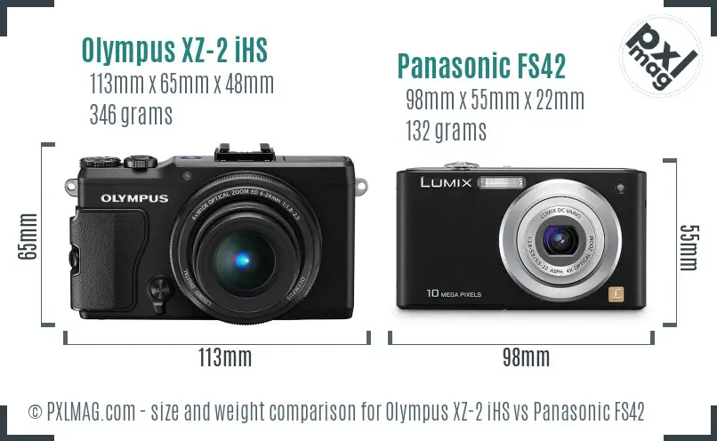 Olympus XZ-2 iHS vs Panasonic FS42 size comparison